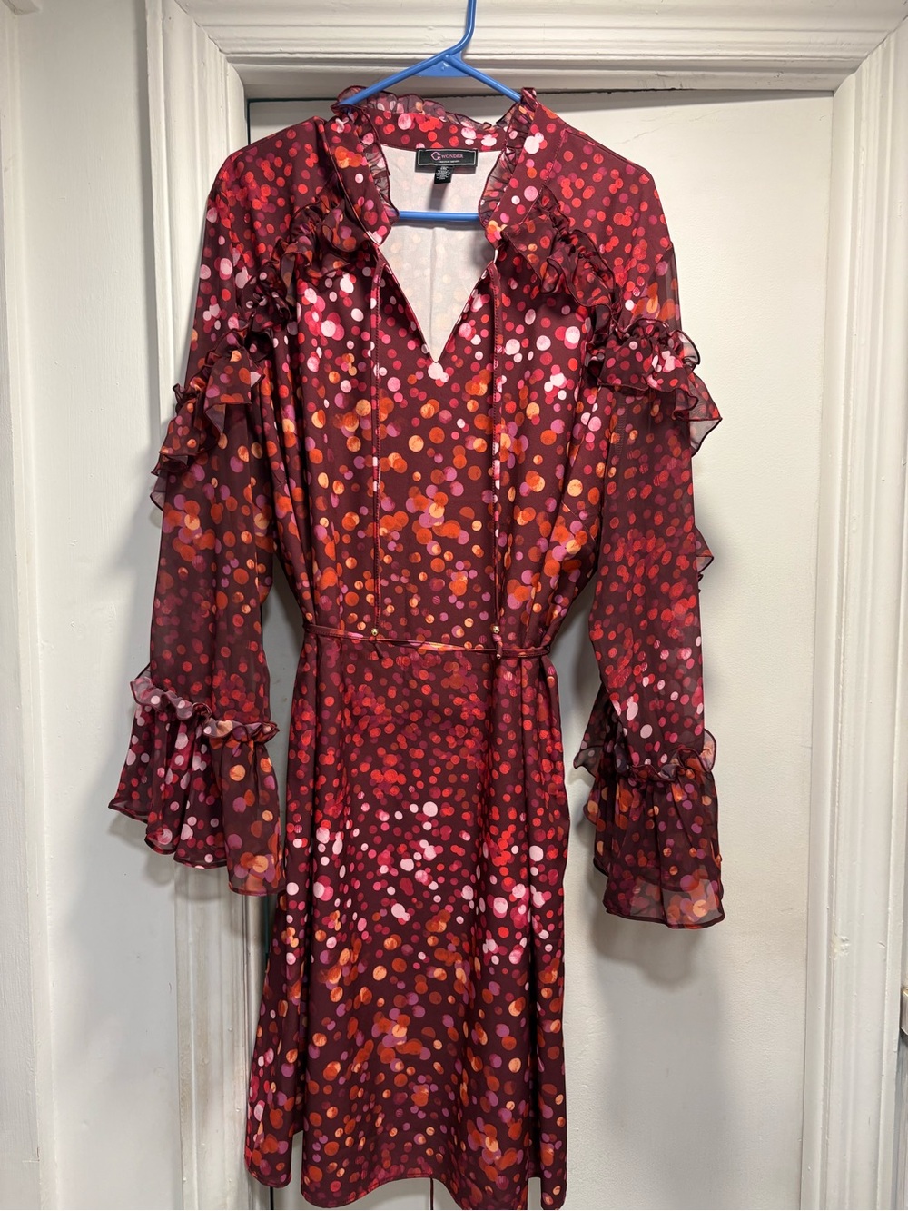 Christian Siriano Burgundy Multi-Color Ruffle Long-Sleeve Dress  Size 2X